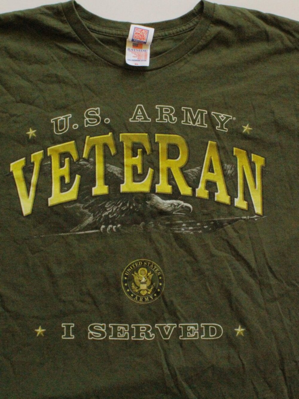 Vtg US Army Veteran Bayside T-shirt Mens XL Green I Served USA Made Armed Forces
